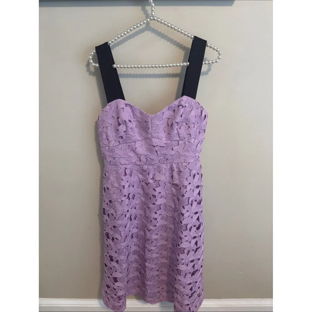 J. Crew Lilac Lace Midi Dress with Black Straps size 8